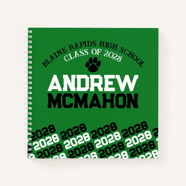 Green & Black Pawprint Graduation Guestbook Notebook (Front)