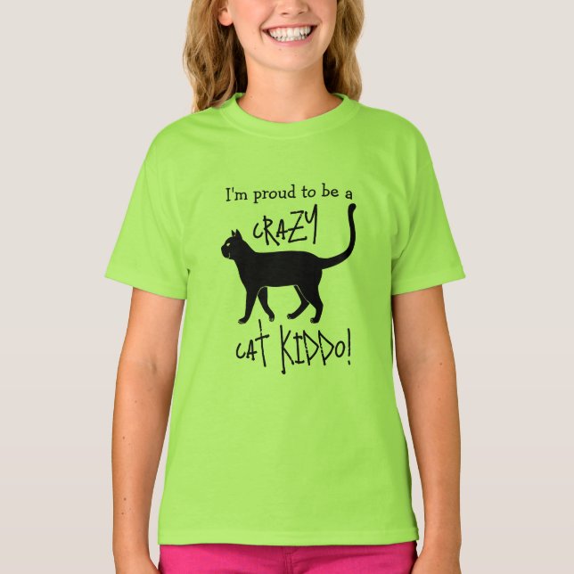 Green Black Personalised Crazy Cat Kiddo T-Shirt (Front)