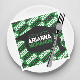 Green & Black Personalised Graduation Cap Paper Napkin