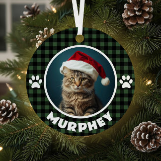 Green & Black Plaid Christmas Custom Pet Metal Tree Decoration