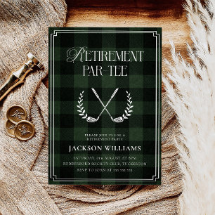 Green & Black Plaid Golf Retirement Party Invitation