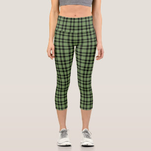 Green Black Plaid Pattern Capri Leggings