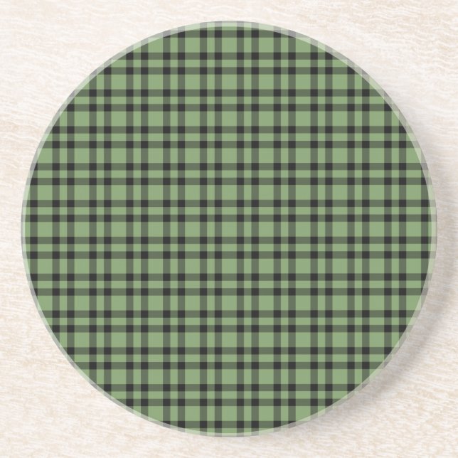 Green Black Plaid Pattern Coaster (Front)