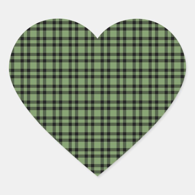 Green Black Plaid Pattern Heart Sticker (Front)