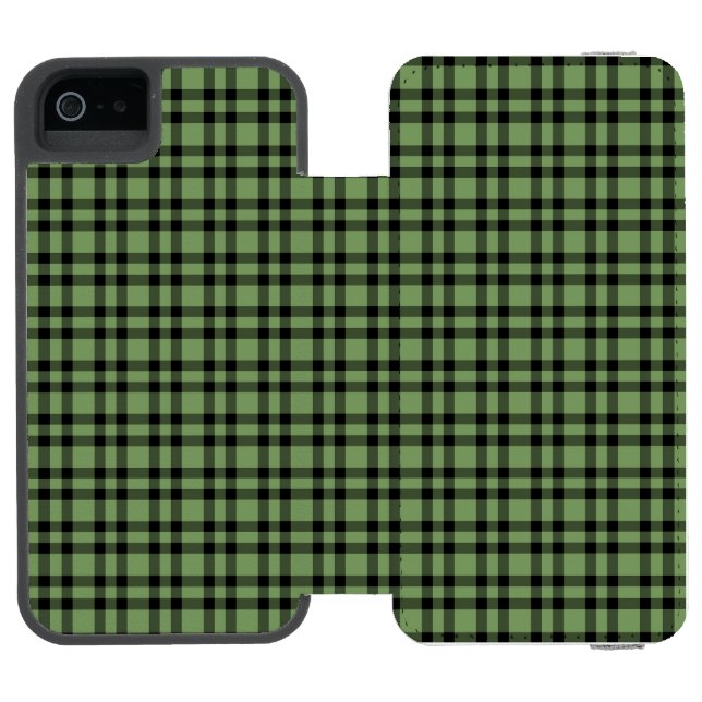 Green Black Plaid Pattern Incipio iPhone Wallet Case (Folio Open)