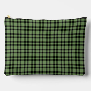 Green Black Plaid Pattern Large Accessory Pouch