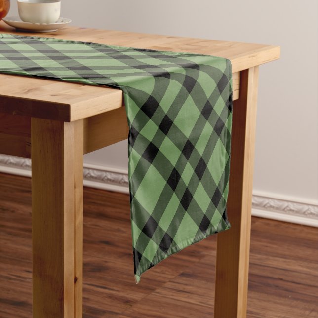 Green Black Plaid Pattern Medium Table Runner (In Situ)