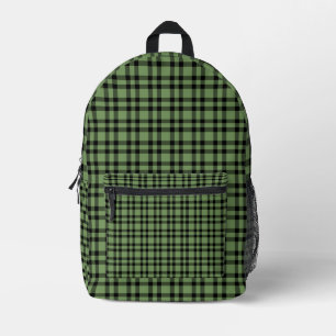 Green Black Plaid Pattern Printed Backpack