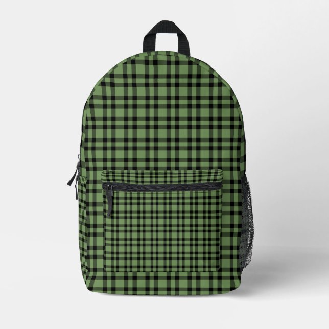 Green Black Plaid Pattern Printed Backpack (Front)
