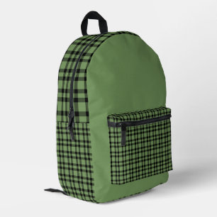 Green Black Plaid Pattern Printed Backpack