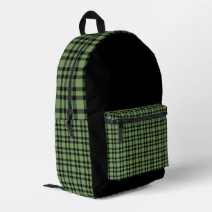 Green Black Plaid Pattern Printed Backpack