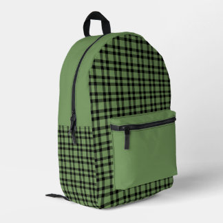 Green Black Plaid Pattern Printed Backpack