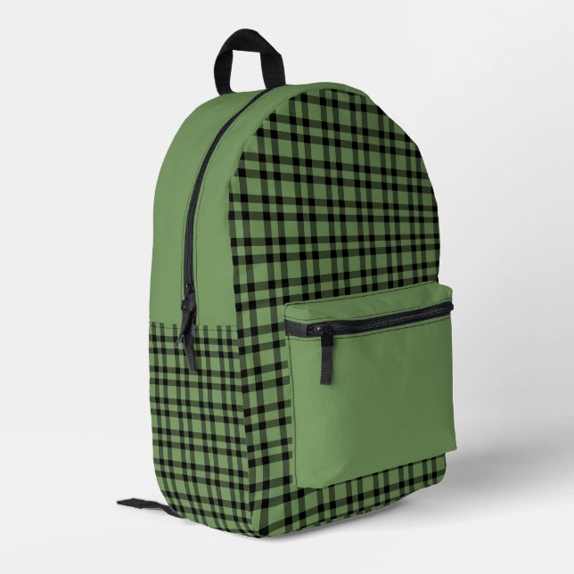 Green Black Plaid Pattern Printed Backpack (Back Corner Left)