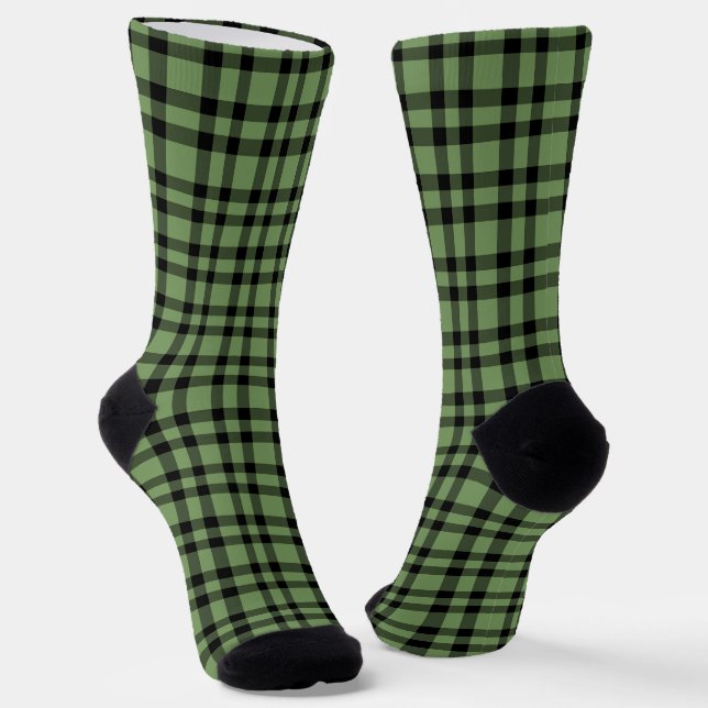 Green Black Plaid Pattern Socks (Angled)