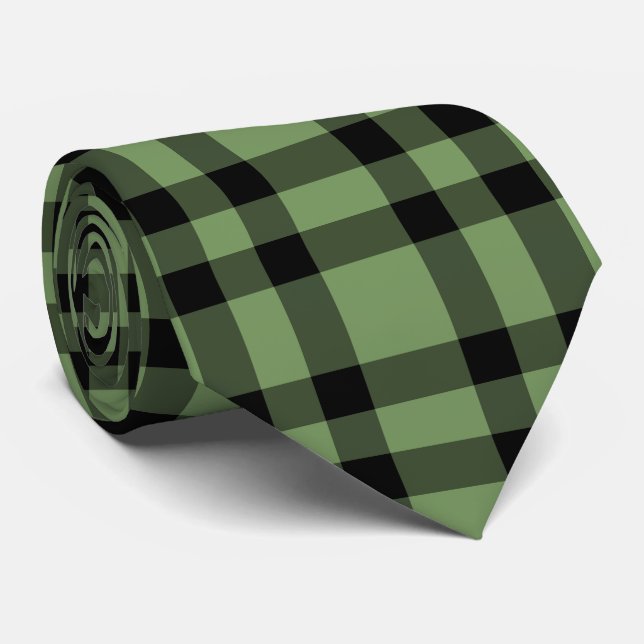Green Black Plaid Pattern Tie (Rolled)