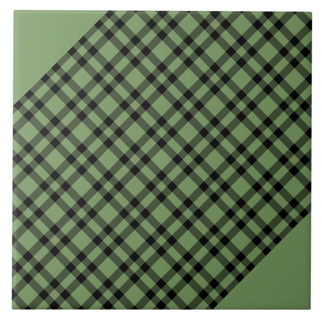 Green Black Plaid Pattern Tile (Front)