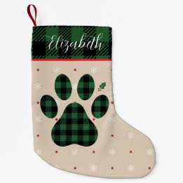 Green Black Plaid Paw Print Personalised Pet Small Christmas Stocking