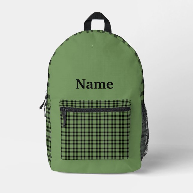 Green Black Plaid Personalise Pattern Printed Backpack (Front)