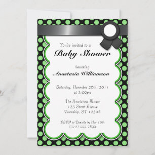 Green & Black Polka Dot Baby Shower Invitation