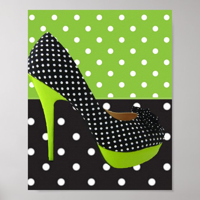 Green & Black Polka Dot High Heel Poster (Front)