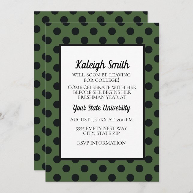 Green Black Polka Dots College Trunk Party Invitation (Front/Back)