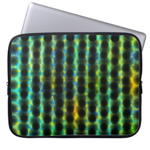 Green, black polka dots generating shapes, shadow laptop sleeve