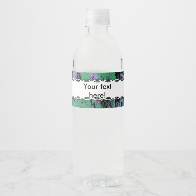 Green black purple texture water bottle label (Front)