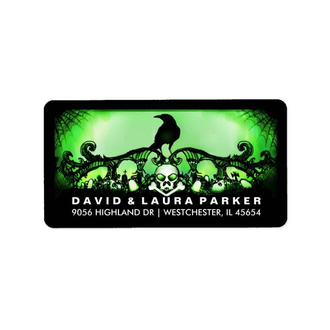 Green & Black Raven Halloween Address Label (Front)
