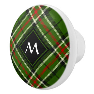 Green, Black, Red and White Tartan Ceramic Knob