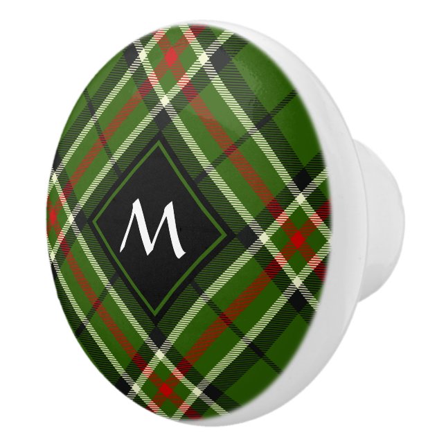 Green, Black, Red and White Tartan Ceramic Knob (Right)