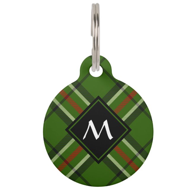 Green, Black, Red and White Tartan Pet Tag (Front)