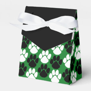 Green & Black Repeating Pawprint Gift Favour Box