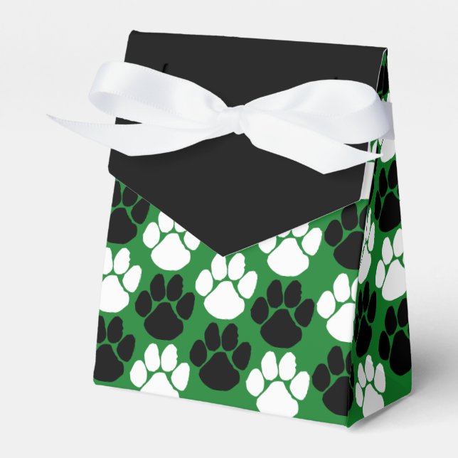 Green & Black Repeating Pawprint Gift Favour Box (Front Side)