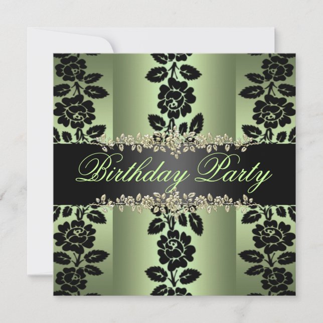 Green & Black Rose Birthday Invitation (Front)