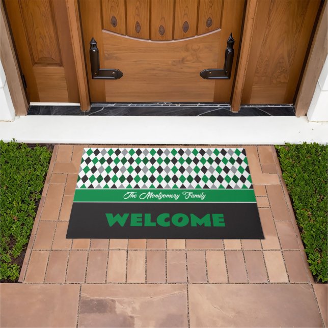 Green & Black School Colours Argyle Pattern Doormat (Outdoor)