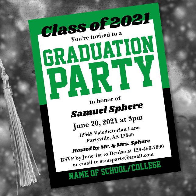 Green Black School Colours Graduation Invitation (Creator Uploaded)
