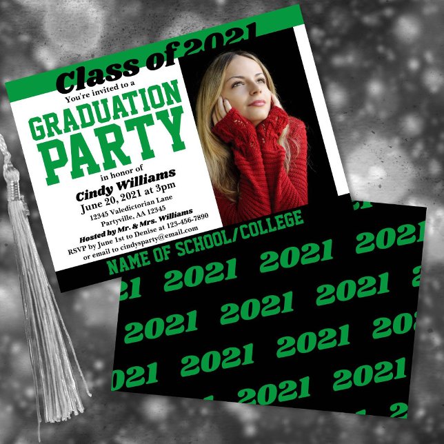 Green Black School Colours Photo Graduation Invitation (Creator Uploaded)