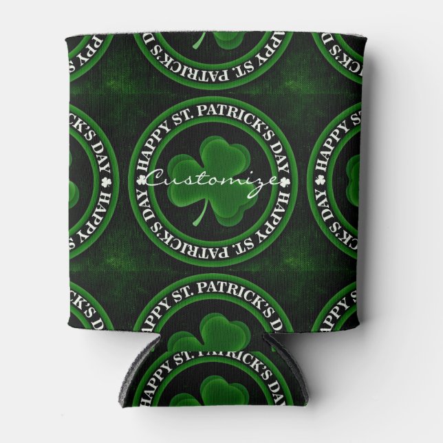 green/black Shamrock St Patrick's Day Irish Pride Can Cooler (Front)