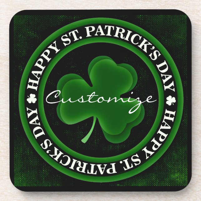 green/black Shamrock St Patrick's Day Irish Pride Coaster (Front)