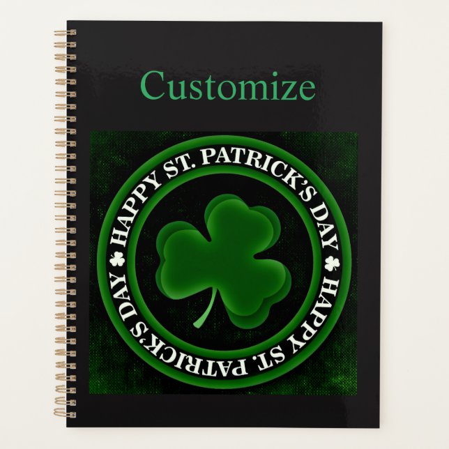 green/black Shamrock St Patrick's Day Irish Pride Planner (Front)