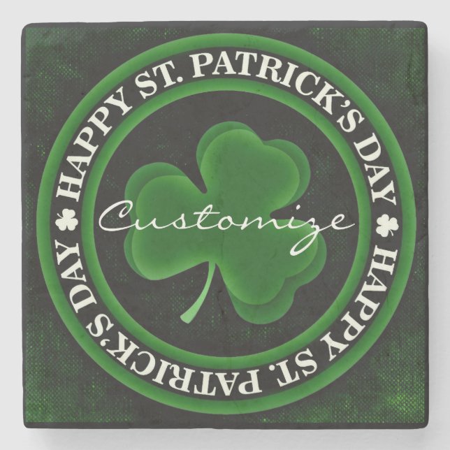 green/black Shamrock St Patrick's Day Irish Pride  Stone Coaster (Front)