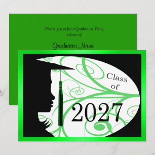 Green & Black Silhouette 2027 Graduation Party Invitation