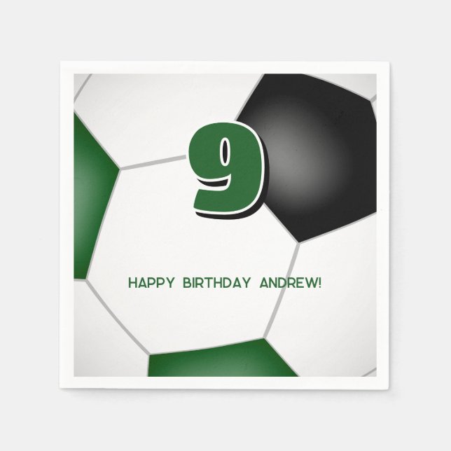 green black soccer ball kids birthday party napkin (Front)