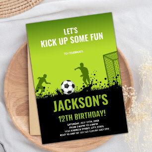 Green Black Soccer Birthday Invitations