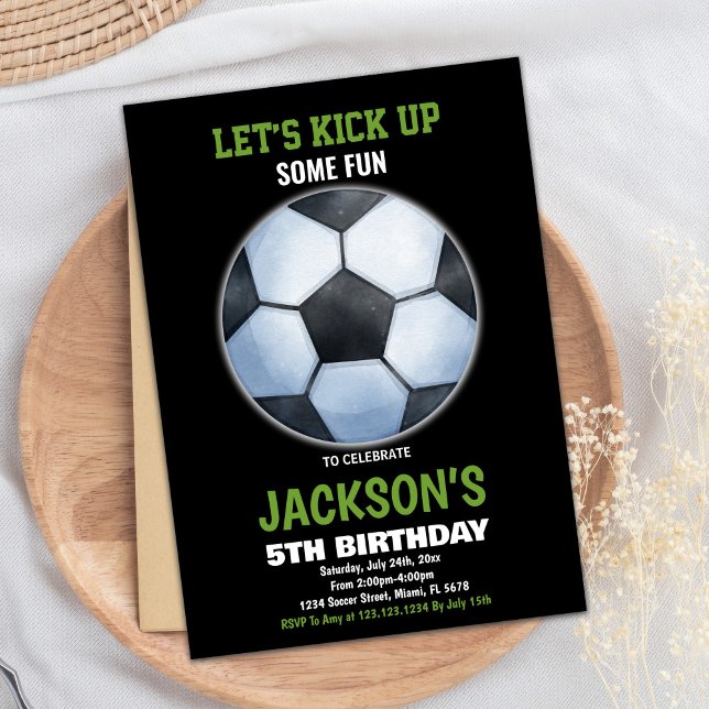 Green Black Soccer Floor Soccer Birthday Invitation (Green Black Soccer Floor Soccer Birthday Invitation)