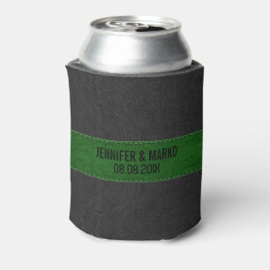 Green & Black Stitched Vintage Leather Can Cooler