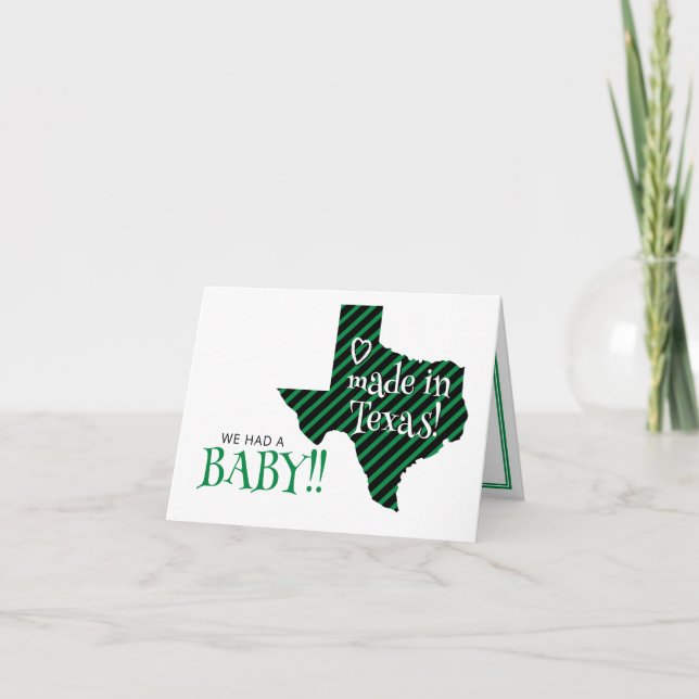 Green/Black Striped Made in Texas Photo Baby Announcement (Front)