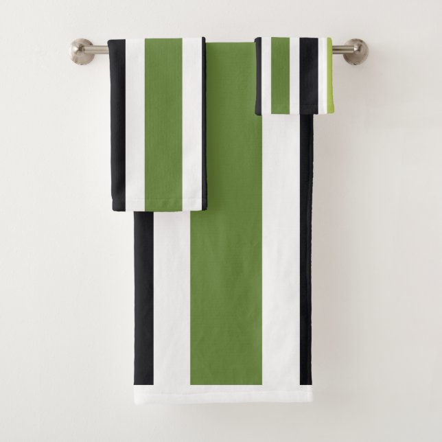 Green Black Stripes Bath Towel Set (Insitu)
