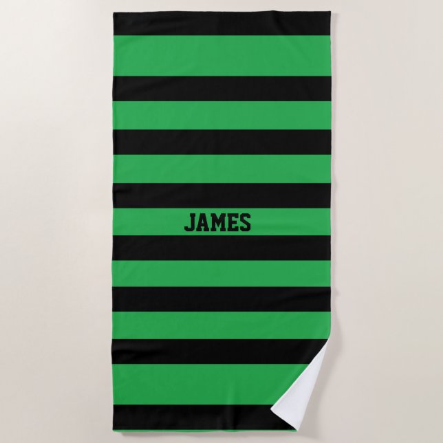 green black stripes beach towel (Front)
