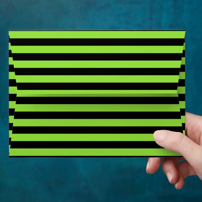 Green Black Stripes Halloween Party Invitations Envelope (Hand)